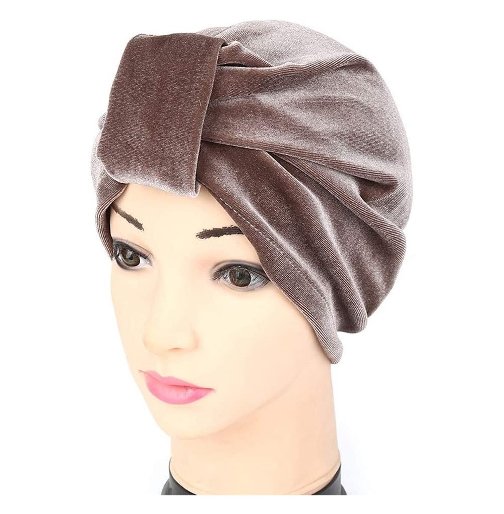 Skullies & Beanies Women Indian Style Velvet Turban Hat Bandana Chemo Head Wrap Muslim Headscarf (Brown-2) - Brown-2 - CW18LN...
