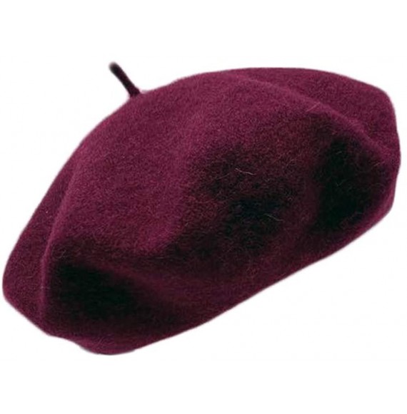 Berets French Casual Classic Solid Women Wool Beret Hat - Burgundy - CM18LCL29D7