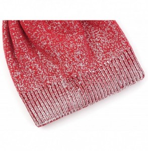 Skullies & Beanies Women Winter Warm Knit Thick Skull Hat Cap Pom Pom Shiny Slouchy Beanie Hats - Beanie Purplish Red-sliver ...