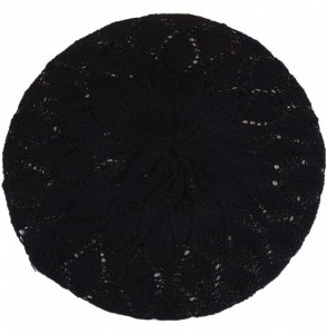 Berets Chic Parisian Style Soft Lightweight Crochet Cutout Knit Beret Beanie Hat - 2-pack Leafy Beige & Black - C918ND07KYS