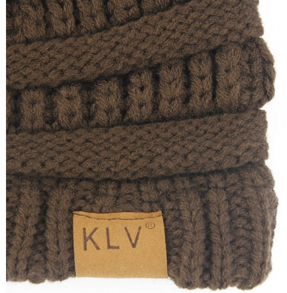 Skullies & Beanies Thick Warm Winter Beanie Hat Soft Stretch Slouchy Skully Knit Cap for Women - Pom-brown - C818HTU0558