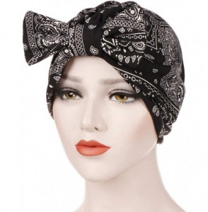 Skullies & Beanies Women Bowknot Muslim Ruffle Cancer Chemo Hat Beanie Beading Turban Head Wrap Cap (Black-1) - Black-1 - CR1...