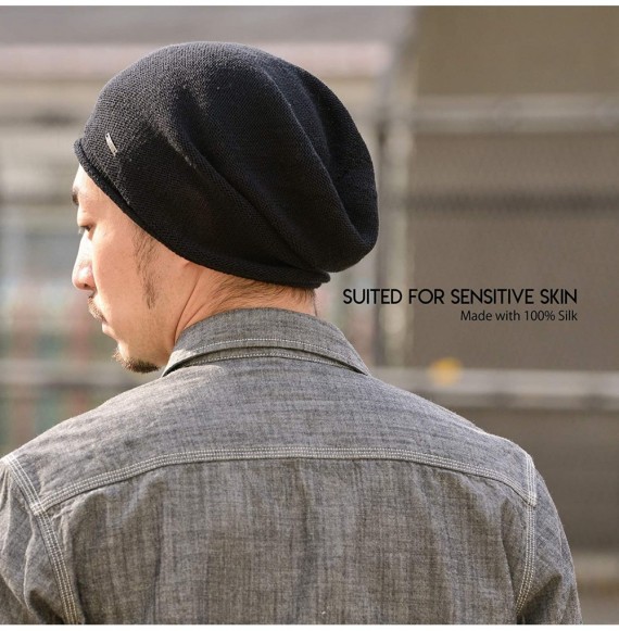 Skullies & Beanies Silk Beanie Hat for Men and Women - Slouchy Oversized Chemo Hat Sensitive Skin - Navy - CA1889IYEUZ