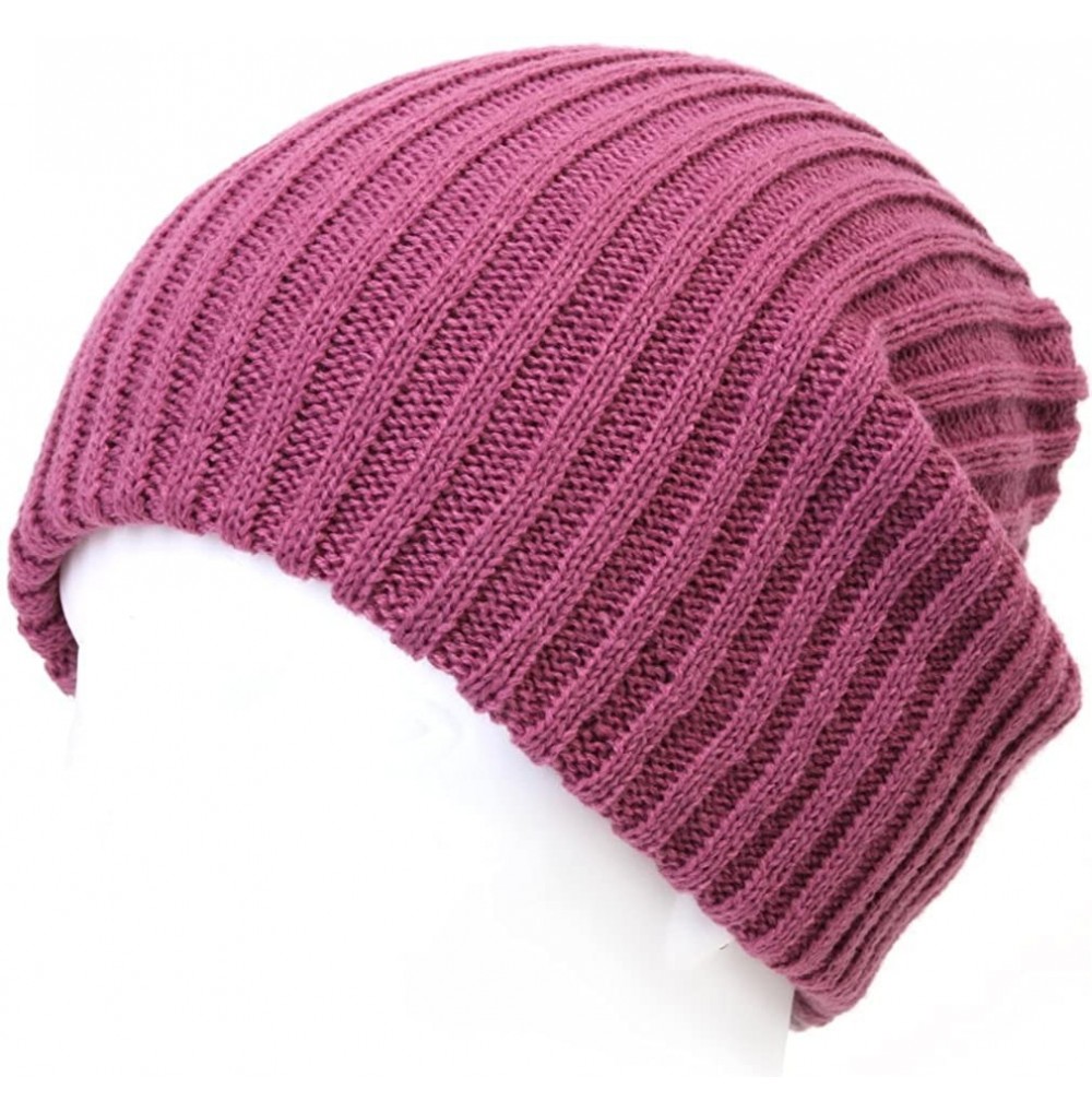 Skullies & Beanies 2 Pack Solid Color Blank Long Cuff Daily Stretch Knit Winter Beanies - Deep Pink - CY119FQZULL