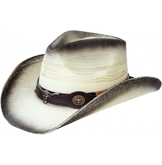 Cowboy Hats Men & Women's Woven Straw Cowboy Cowgirl Hat Western Outback w/Wide Brim - D - C418C7D3Y2E