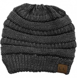 Skullies & Beanies Solid Ribbed Beanie Slouchy Soft Stretch Cable Knit Warm Skull Cap - Charcoal - Metallic - CE183M6ZWK2
