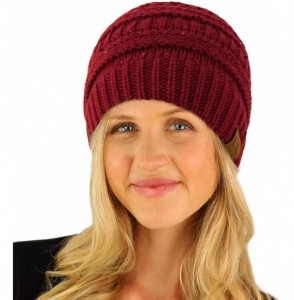 Skullies & Beanies Winter Trendy Soft Cable Knit Stretchy Warm Ribbed Beanie Skully Ski Hat Cap - Sequins Burgundy - CO18HAAGC47