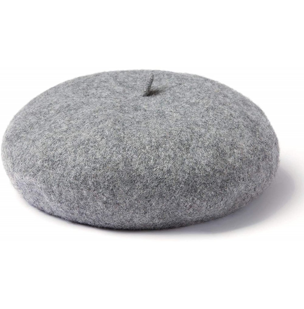 Berets 100% Wool French Beret for Women Classic Solid Color Artist Beret Knitted Cap - Light Grey - CO18A2XR8QX