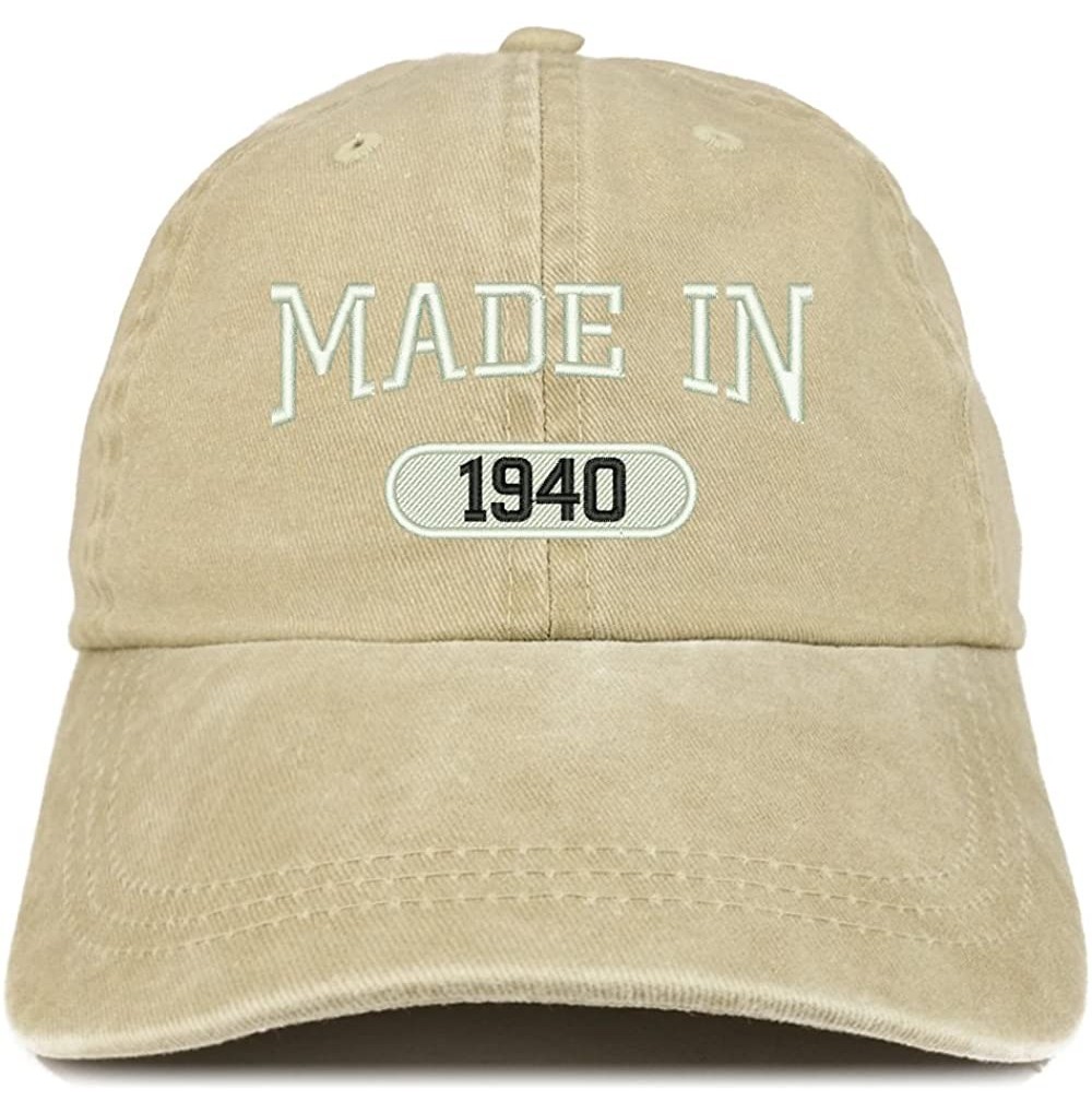Baseball Caps Made in 1940 Embroidered 80th Birthday Washed Baseball Cap - Khaki - CP18C7H8YLG