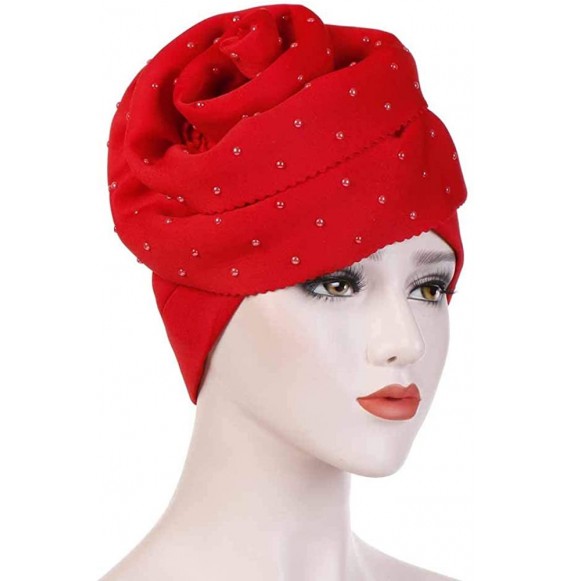 Skullies & Beanies Elegant Headscarf-Women Floral Rhinestone Scarf Turban Head Wrap Cap - Red - C618QCM5LYQ