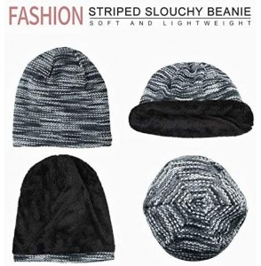 Skullies & Beanies Soft Striped Slouchy Beanie Hat Cap Winter Knit Soft Cozy Skull Cap for Women and Girls - Gray - C118XS0O92I