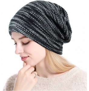 Skullies & Beanies Soft Striped Slouchy Beanie Hat Cap Winter Knit Soft Cozy Skull Cap for Women and Girls - Gray - C118XS0O92I