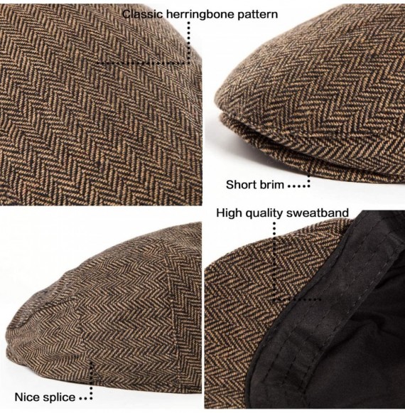 Newsboy Caps Men Ivy Gatsby Newsboy Cap - Classic Wool Blend Tweed Flat Cap Cabbie Hat Men - 002 Brown - CW18LXUNM40