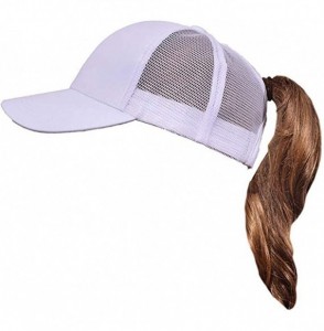 Baseball Caps Custom Ponytail Baseball Cap Personalized Messy Bun Hat Mesh Visor Trucker Hat - White - CF18GZGL9W4