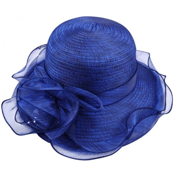 Sun Hats Women's Summer Sun Hat Foldable Floppy Organza Wide Brim Bucket Hat Straw Hat - Navy Blue - C518DAZO8R8