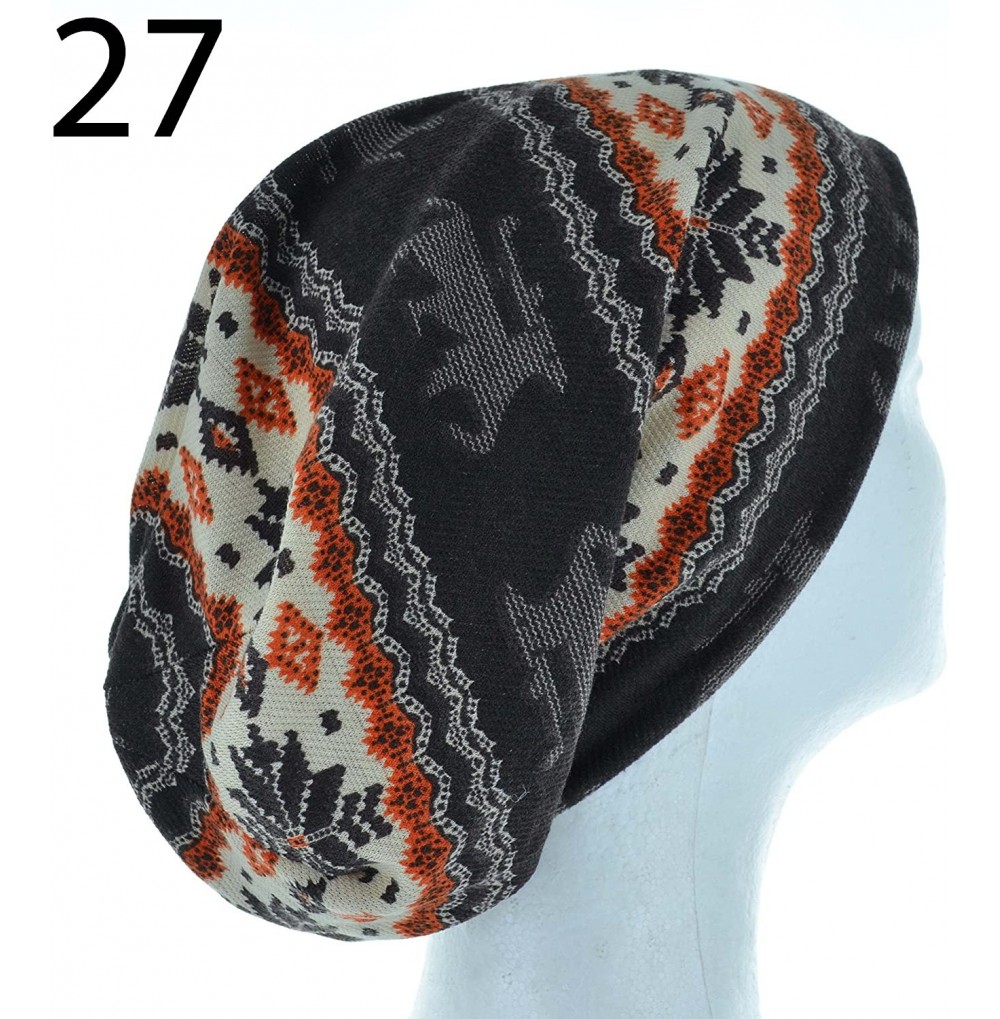 Skullies & Beanies Mosaic Patterned Beanie with Chevron Snowflakes Winter Style Fashion Hat Cap Beanie - Brown Reindeer 27 - ...