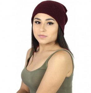 Skullies & Beanies Boho Distressed Slouch Beanie- Ripped Long Hipster Oversized Ribbed Knit Skull Hat - Burgundy - CJ186H7WG8Y
