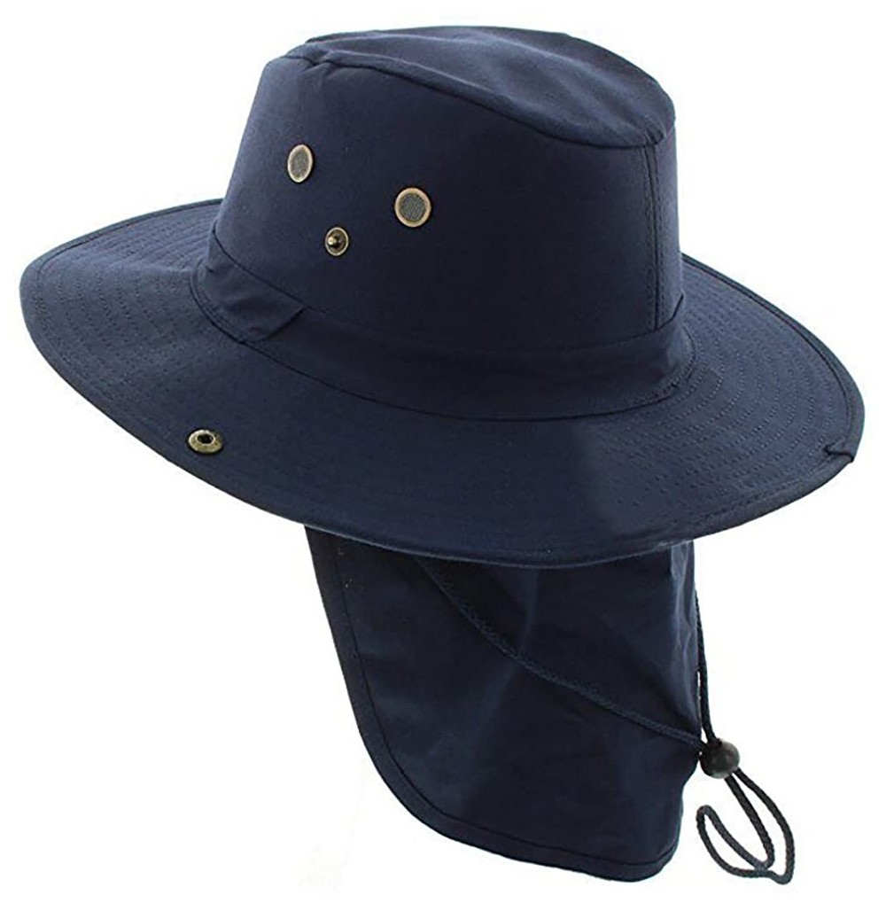 Sun Hats Boonie Bucket Hat Neck Flap Tactical Wide Brim Outdoor Military - Navy Blue - C618CO0M9RM