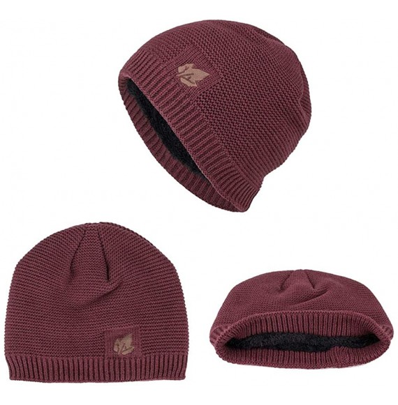 Skullies & Beanies Men Winter Skull Cap Beanie Large Knit Hat with Thick Fleece Lined Daily - C - Wine Red - CB18ZD74NZO