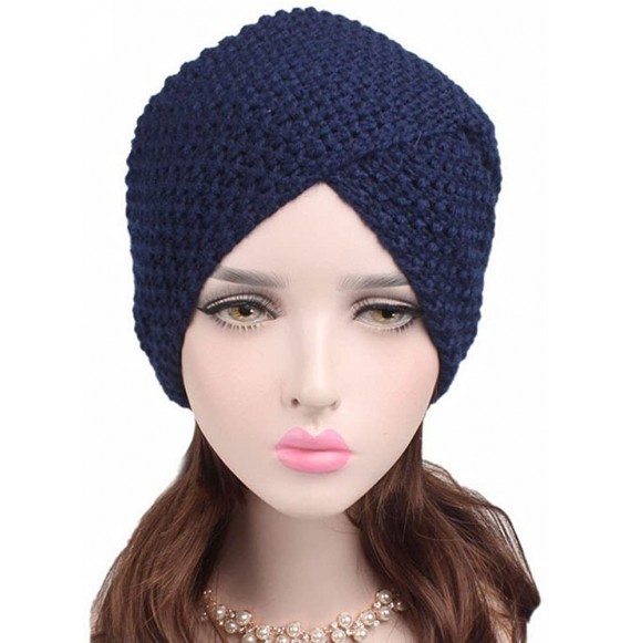Skullies & Beanies Ladies Casual Warm Winter Acrylic Knitted Hat Cap - Navy - C6185ISWT2M