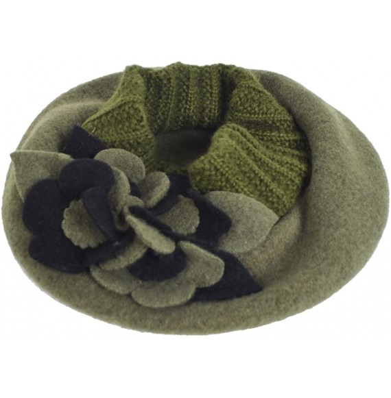Berets Lady French Beret Wool Beret Chic Beanie Winter Hat Jf-br034 - Floral Green - C412OBBX5PS