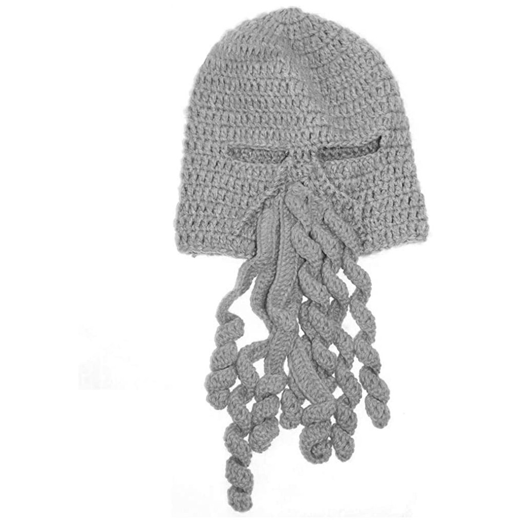 Skullies & Beanies Crochet Octopus Tentacle Beanie Hat Squid Cover Cap Knitted Beard Caps - Grey - CR12GALZ19D
