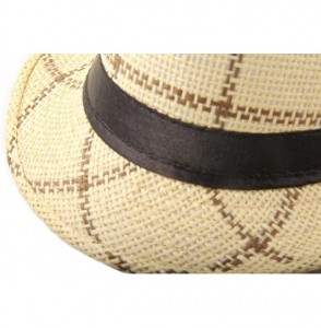 Sun Hats Men's Plaid Straw Beach Sun Fedora Panama hats Dark beige - C511ZPO0UTT