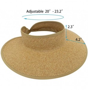 Sun Hats Women's Wide Brim Roll up Visor Packable Summer Sun Beach Hat - Paper Straw- Adjustable- UPF50+ - Multi-brown - CV18...