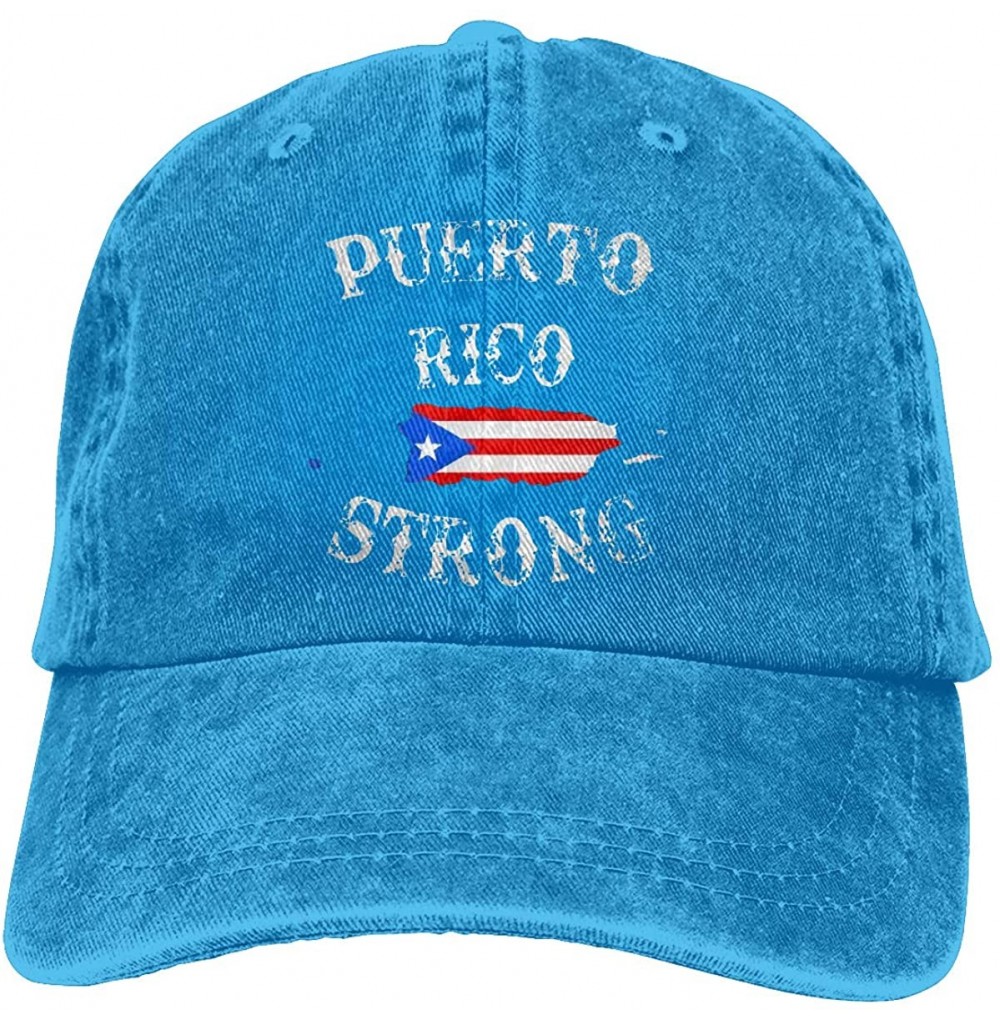 Baseball Caps Unisex Puerto Rico Strong Yarn-Dyed Denim Baseball Cap Adjustable Topee for Men Or Women - Blue - CZ192496N8Z