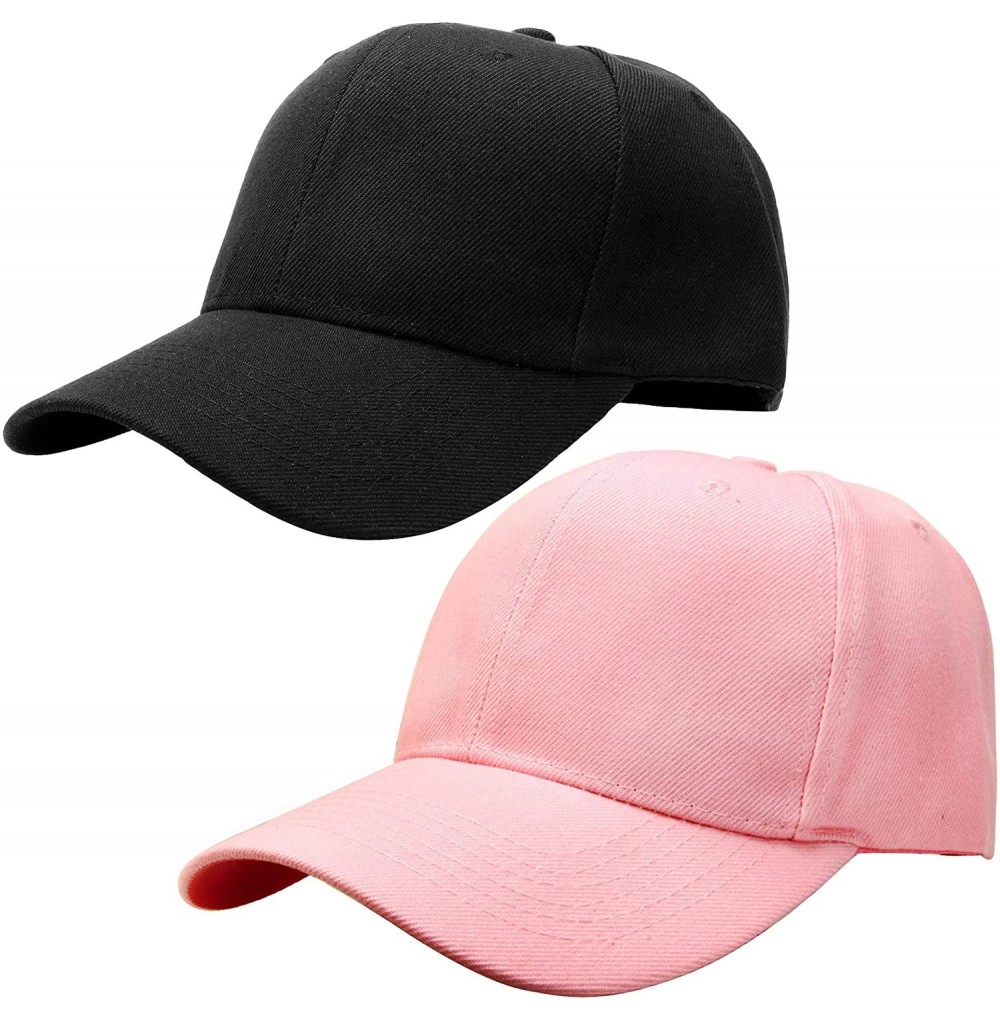 Baseball Caps Baseball Dad Cap Adjustable Size Perfect for Running Workouts and Outdoor Activities - 2pcs Black & Pink - CJ18...