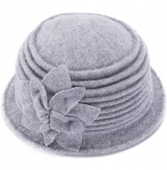 Berets Womens 1920s Look 100% Wool Beret Beanie Cloche Bucket Winter Hat A543 - Light Gray - CG1936S63IC