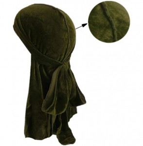 Skullies & Beanies Velvet Men's Women's Du-Rag-Premium Quality-Wave Cap-Durag Headwrap 360 Waves Long Straps - Army Green - C...
