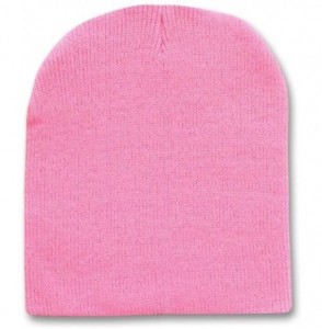 Skullies & Beanies 8 Inch Short Knit Beanie Cap - Pink - CF110DKZPIL