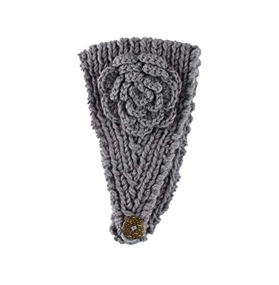 Cold Weather Headbands Fashion Women Crochet Button Headband Knit Hairband Flower Winter Ear Warmer Head Wrap - Gray - C418L3...