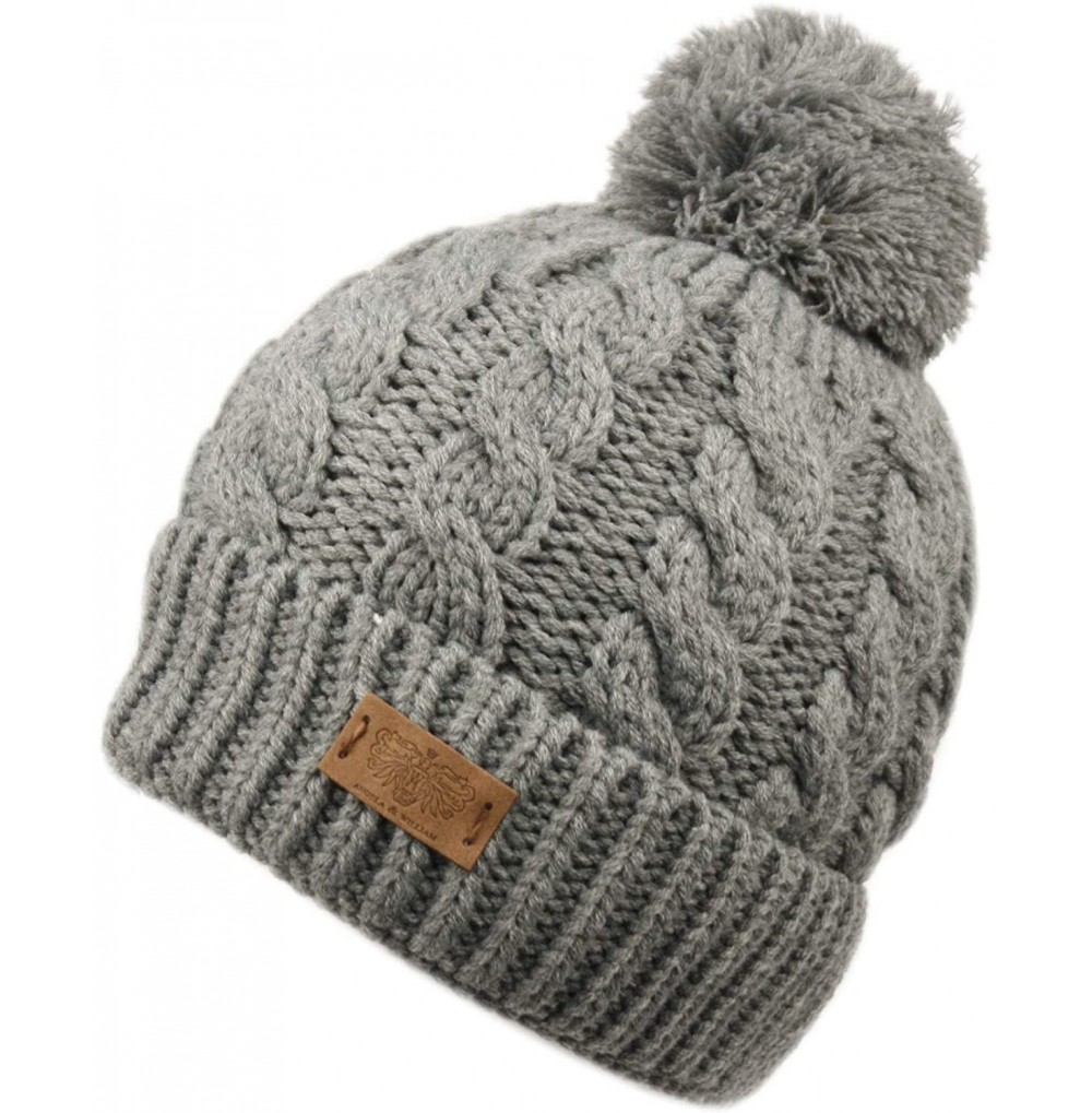 Skullies & Beanies Winter Oversized Cable Knitted Pom Pom Beanie Hat with Fleece Lining. - Charcoal - CY18L9TDKRM
