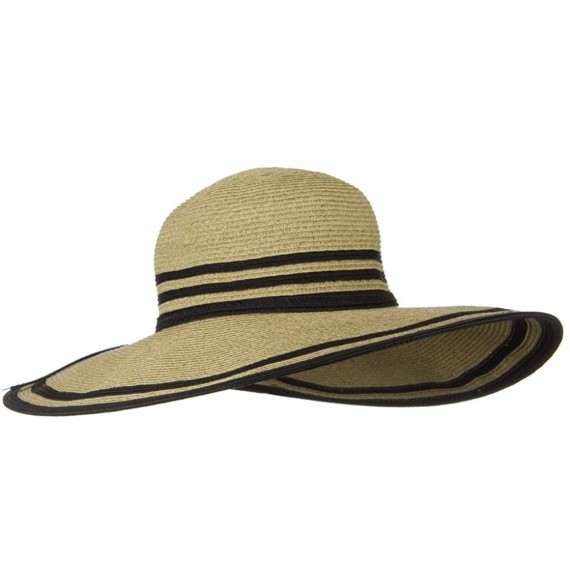Sun Hats UPF 50+ Two Tone Stripe Wide Brim Self Tie Hat- Wheat - Wheat - C3118NTPY2B