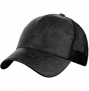 Baseball Caps Unisex Distressed PU Leather Vintage Mesh Back Adjustable Baseball Cap Hat - Black - CF12O6ZHQMR