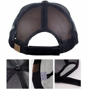 Baseball Caps Unisex Distressed PU Leather Vintage Mesh Back Adjustable Baseball Cap Hat - Black - CF12O6ZHQMR