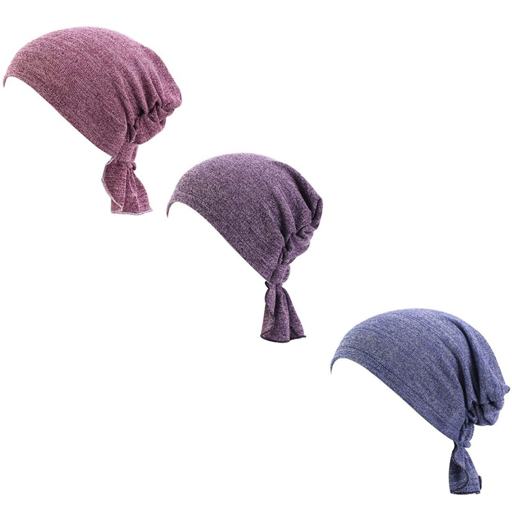 Headbands Womens 3-Pack Cotton Knit Beanie Sleep Turban Hat Headwear for Cancer - Color E - CZ18HNU3D7X