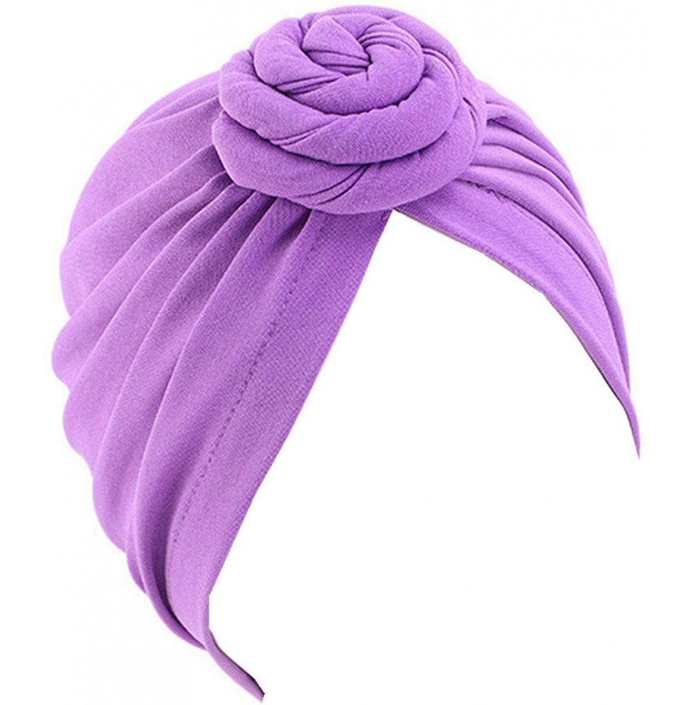 Skullies & Beanies Womens Big Flower Turban Beanie Elegant Cap Head Wrap Stretch Long Hair Scarf Headscarf - 441-purple - C81...