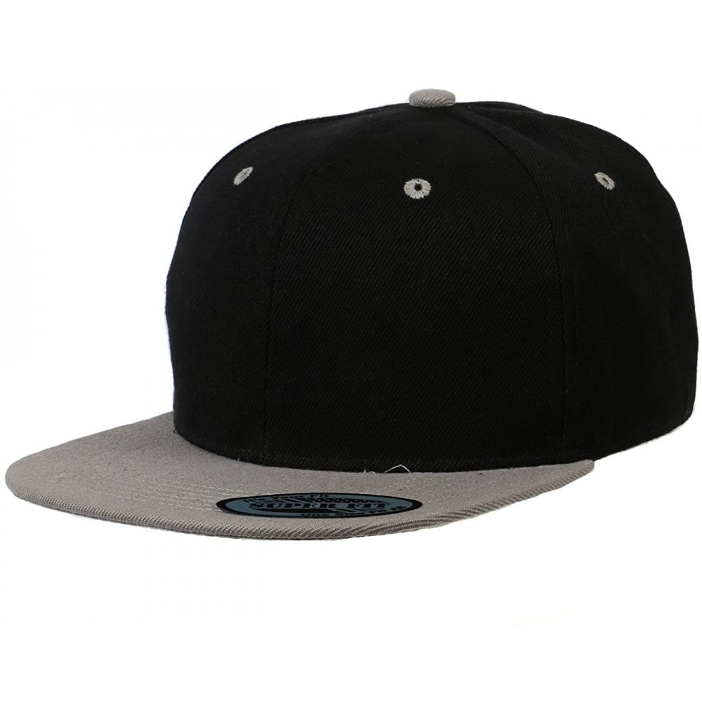 Baseball Caps Blank Adjustable Flat Bill Plain Snapback Hats Caps - Black/Light Grey - C911LHGWP5B