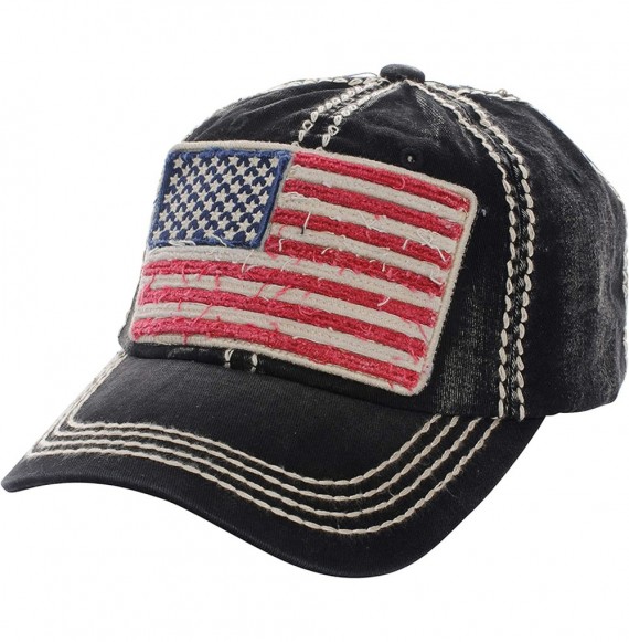Baseball Caps Men's USA American Flag Patch Vintage Ball Cap - Black - CA18LQN7EYW