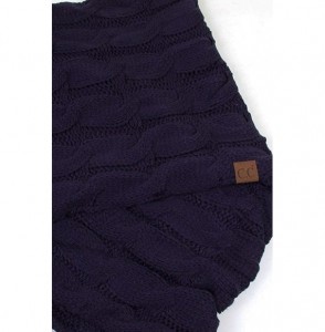 Skullies & Beanies 3pc Set Trendy Warm Chunky Soft Stretch Cable Knit Pom Pom Beanie- Scarves and Gloves Set - Navy - CR18H76...