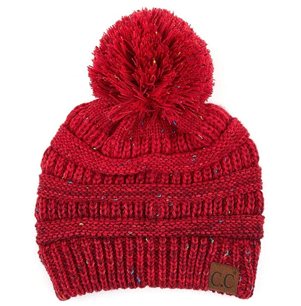 Skullies & Beanies Exclusive CC Confetti Knitted Beanie with Pom Pom - Red - CR12K7FA80F