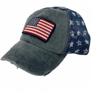 Baseball Caps Everyday Distressed Trucker Mesh Summer Vented Baseball Sun Cap Hat - Patch American Flag - CU196XCN5H4