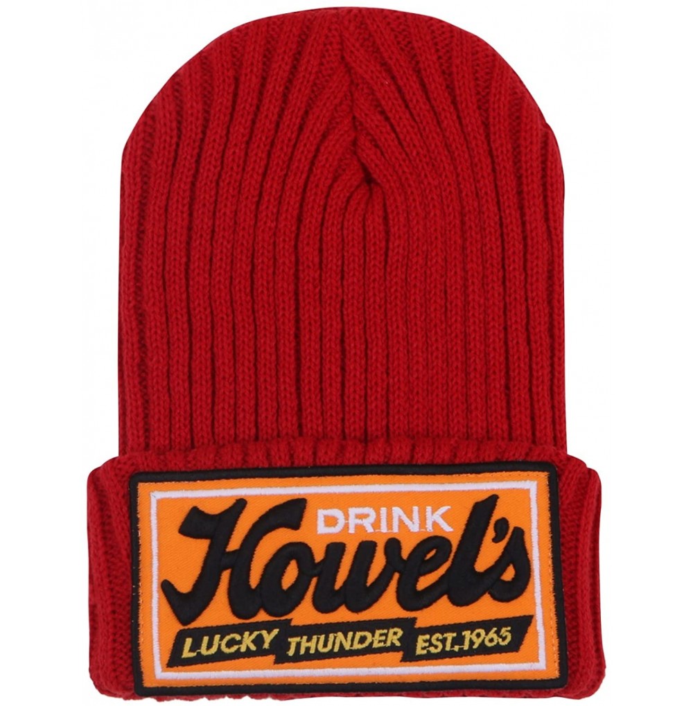 Skullies & Beanies Howel's Stitched Logo Fold-Over Ribbed Stretch Knit Skully Beanie Hat - Red - CU125HJAB17
