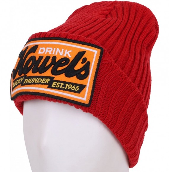 Skullies & Beanies Howel's Stitched Logo Fold-Over Ribbed Stretch Knit Skully Beanie Hat - Red - CU125HJAB17