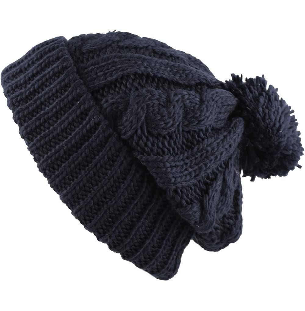 Skullies & Beanies Women Winter Oversized Chunky Thick Stretchy Knitted Pom Pom Beanie Fleece Lined Beanie Hat - 1. Curly Nav...