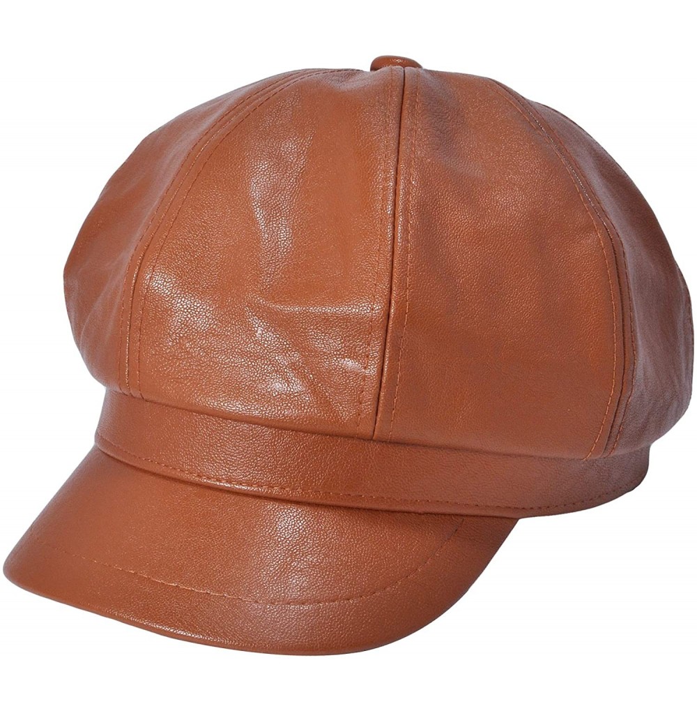 Newsboy Caps Womens PU Leather Newsboy Caps Gatsby Apple Cabbie Hat for Girls - Orange - C318Y76RE4C
