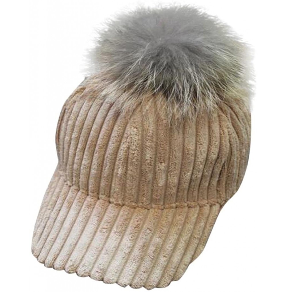 Skullies & Beanies Women Men Unisex Baseball Cap Snapback Hats Faux Fur Ball Winter Warm Hat - Khaki - CU18747XZNH